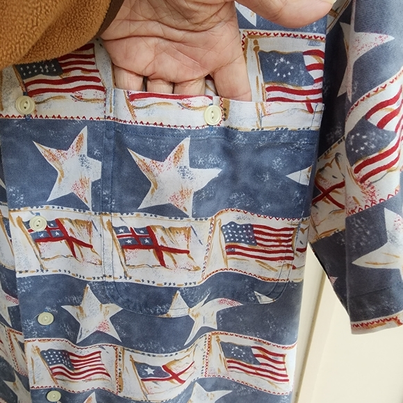 SMALL men Chaps RALPH LAUREN American Flag patriotic button short sleeve shirt - Picture 7 of 15